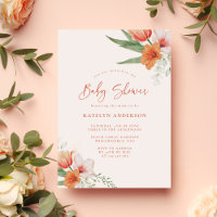 Baby shower Floral Fille Peach Spring Watercolor