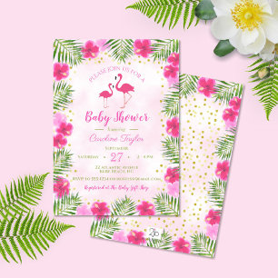 Invitation Baby Shower Floral Flamant Rose Or Tropical Pink