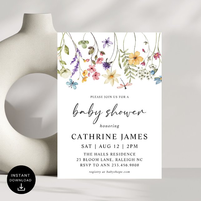 Invitation Baby shower Floral Fleur sauvage (Créateur téléchargé)