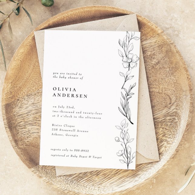 Invitation Baby shower Floral Fleur sauvage moderne et élégan (Créateur téléchargé)