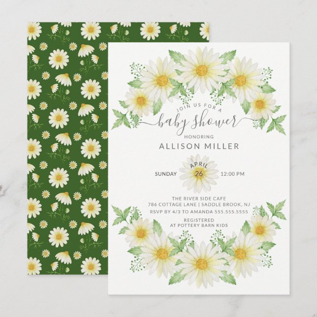 Invitation Baby shower Floral Fraîché (Devant / Derrière)