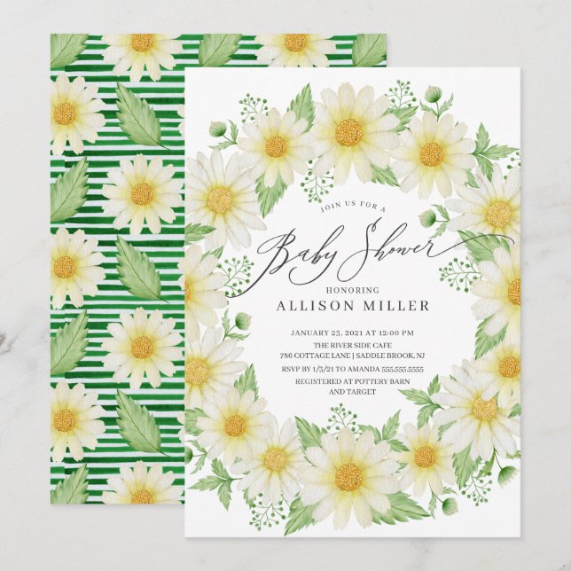 Invitation Baby shower Floral Fraîché (Devant / Derrière)