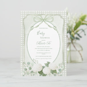 Invitation Baby Shower Floral Gingham Vert Vintage