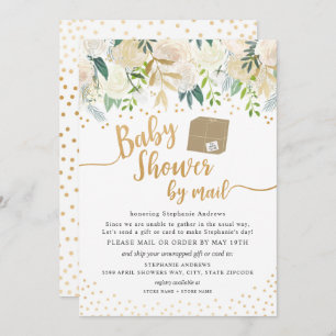 Invitation Baby shower Floral Gold blanc par courrier
