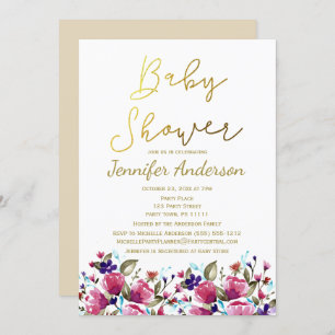 Invitation Baby shower Floral Gold Rose