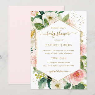Invitation Baby Shower Floral Gold Rosé Moderne