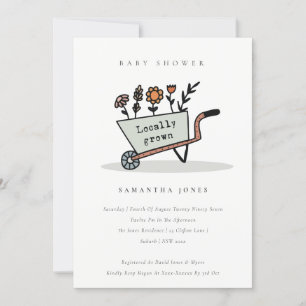 Invitation Baby shower floral gris cultivé localem