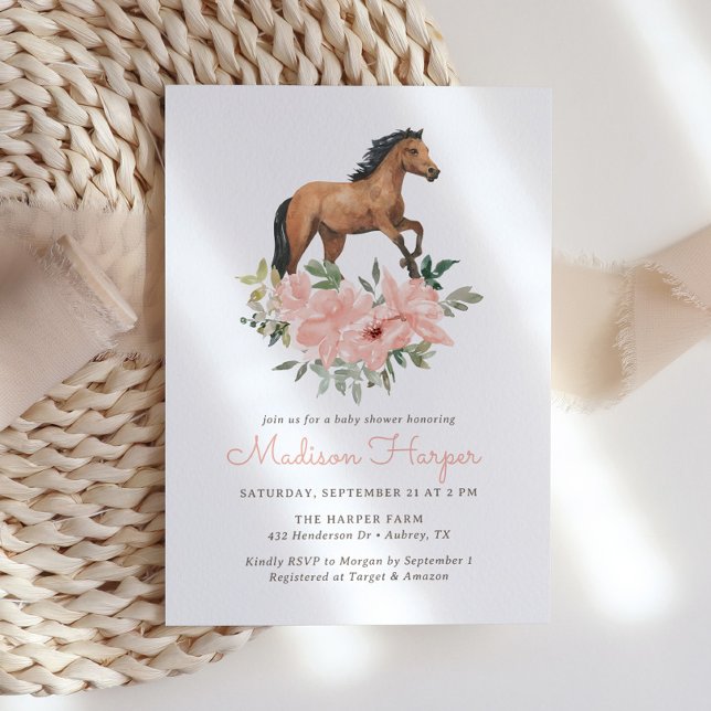 Invitation Baby shower Floral Horse Girl (Créateur téléchargé)