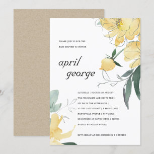 Invitation BABY SHOWER FLORAL JAUNE CLAIR VERT