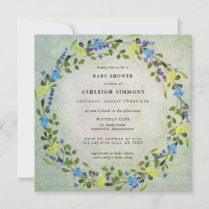 Invitation Baby shower floral jaune et bleu rustique