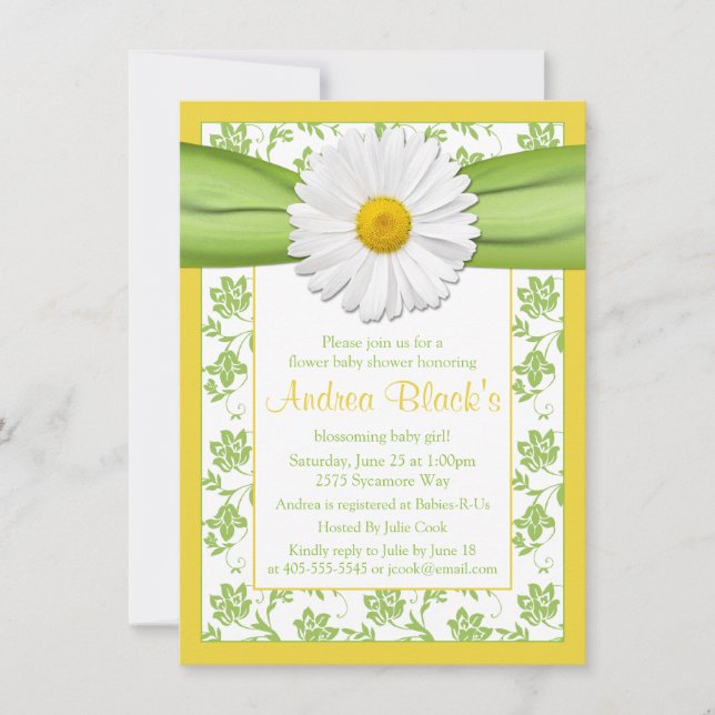 Invitation Baby shower Floral Jaune Vert Fête (Devant)