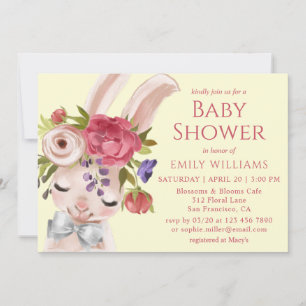 Invitation Baby shower Floral Lapin Lapin Mignonne Moderne