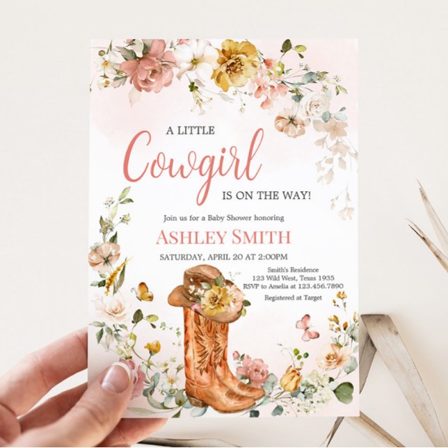 Invitation Baby shower Floral Little Cowgirl (Cowgirl Wild West Baby Shower )