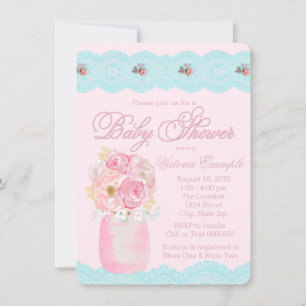 Invitation Baby shower floral Mason Jar et Lace Watercolor