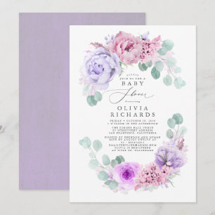 Invitation Baby shower floral mauve et rose doux pastel