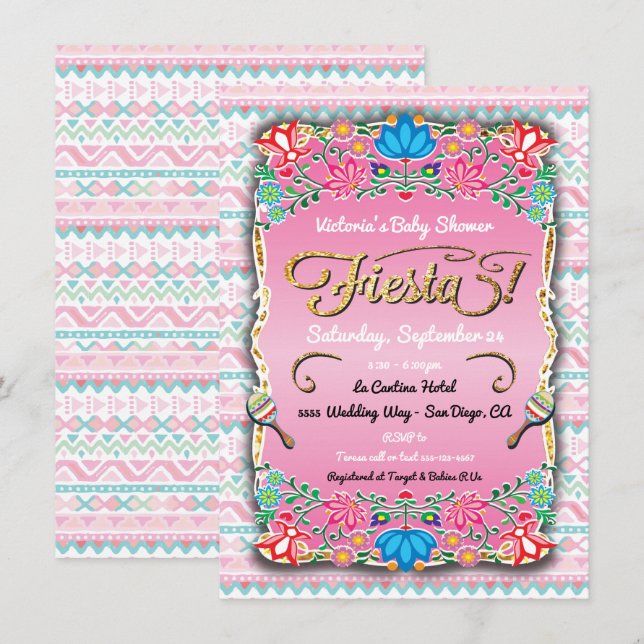 Invitation Baby shower Floral mexicain Fiesta (Devant / Derrière)