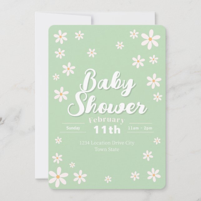 Invitation Baby shower Floral moderne - Daisy Vert Personnali (Devant)