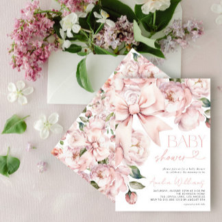 Invitation Baby shower floral moderne de fille de la Bow