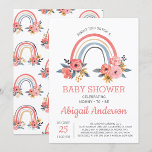 Invitation baby shower Floral Moderne Elégant Arc-en-ciel