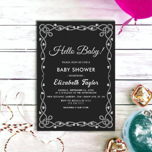 Invitation Baby shower Floral moderne minimaliste noir et bla
