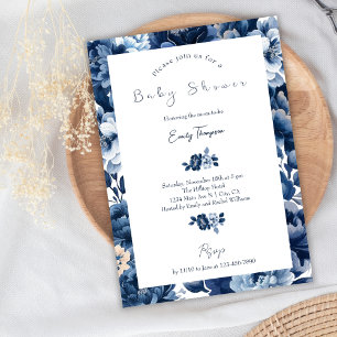 Invitation Baby shower Floral Navy Blue Watercolor Fleurs