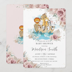 Invitation Baby shower floral Noah's Ark Pampas Grass Blush