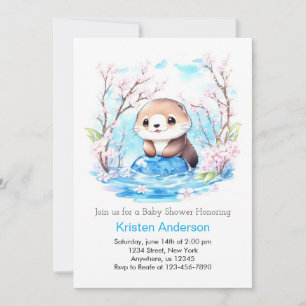 Invitation Baby shower floral Otterly Blue