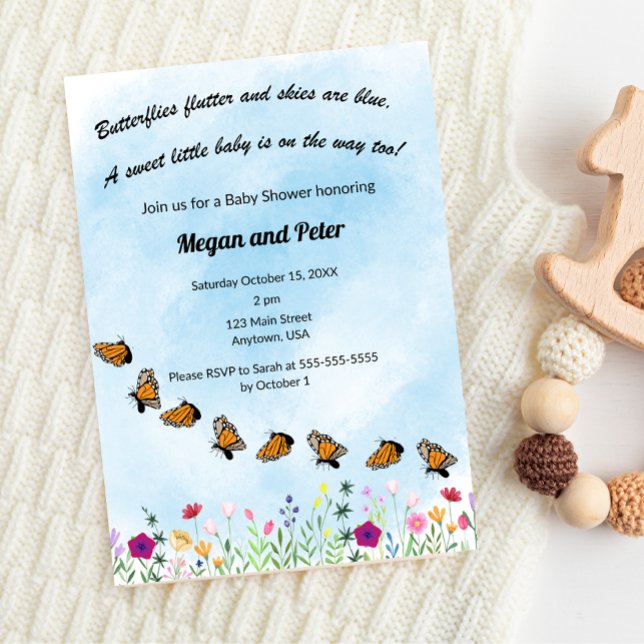 Invitation Baby shower floral papillon (Créateur téléchargé)