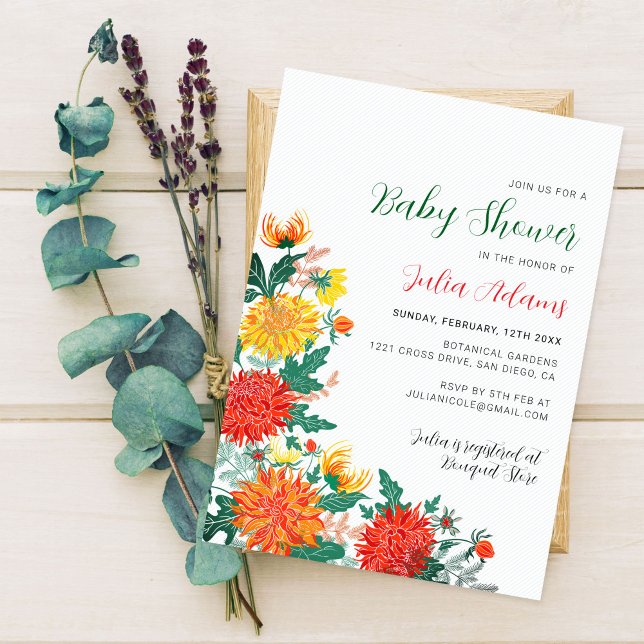 Invitation Baby shower floral Pastel Yellow Spring Dahlia (Créateur téléchargé)