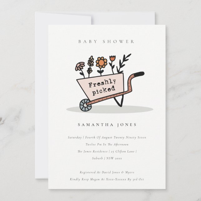 Invitation Baby shower floral pâté frais cuits (Devant)