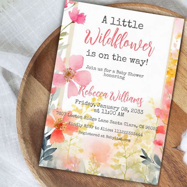 Invitation Baby shower Floral Petit Fleur sauvage Fleur de Pê (Créateur téléchargé)