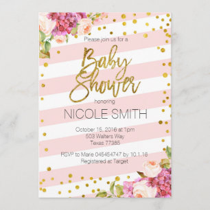 Invitation baby shower Floral Pink Gold