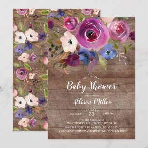 Invitation Baby shower Floral Plum Rustique