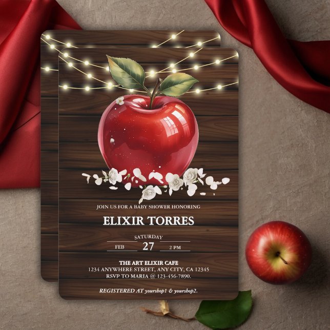 Invitation Baby shower Floral Pomme Rouge rustique (Créateur téléchargé)