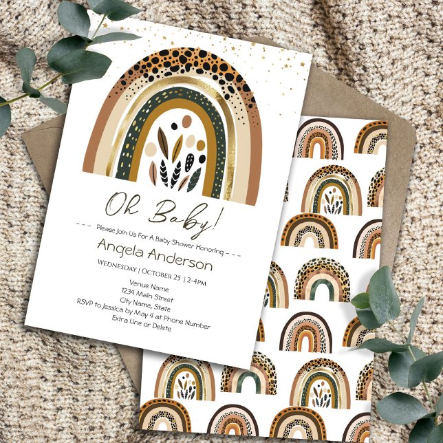 Invitation Baby shower Floral Poster de animal Rainbow Boho (Créateur téléchargé)