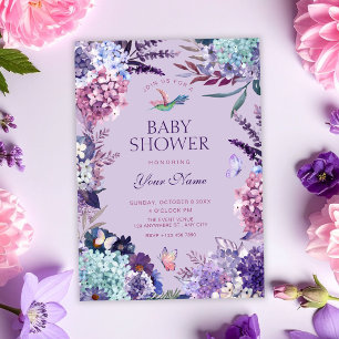 Invitation Baby shower floral pourpre
