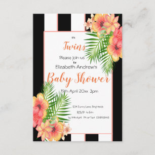 Invitation Baby shower floral rayé Twins