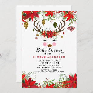 Invitation Baby shower Floral Reindeder Vintage