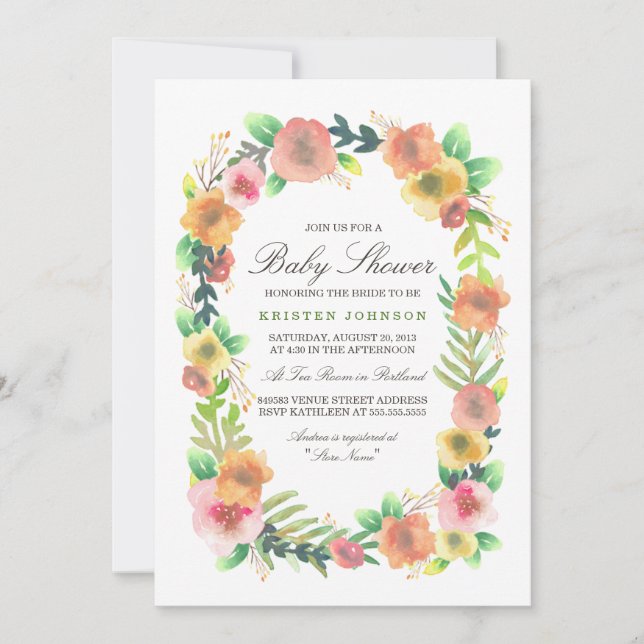 Invitation Baby shower floral rêvé (Devant)