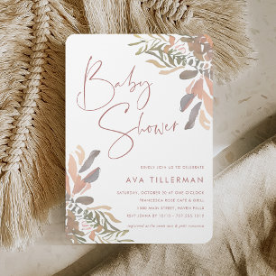 Invitation Baby shower floral romantique Neutre Boho