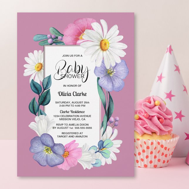 Invitation Baby shower Floral Rose Daisy (Créateur téléchargé)