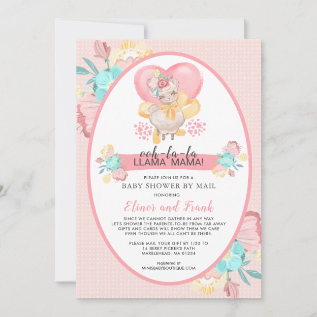 Invitation Baby shower floral rose de Llama par la poste (Devant)