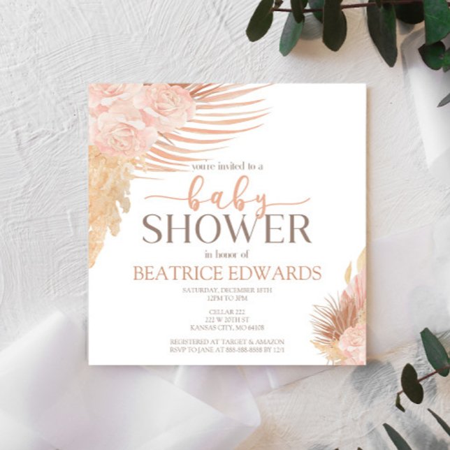 Invitation Baby shower floral rose doux (Créateur téléchargé)