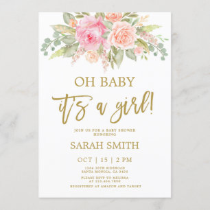 Invitation Baby shower floral rose et melon