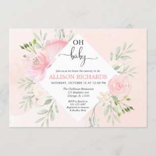 Invitation baby shower floral rose et verdoyant
