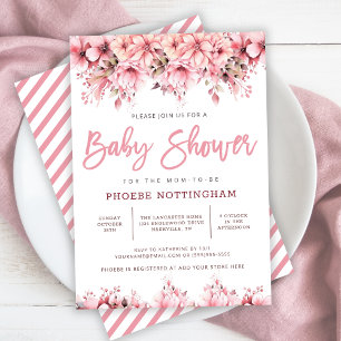 Invitation Baby shower floral rose fille