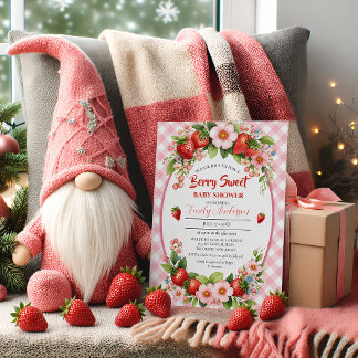 Invitation Baby Shower Floral Rose Foncé aux Fraises Douce co