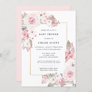 Invitation Baby shower floral rose pâle