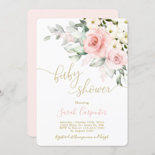 Invitation baby shower floral rose pâle