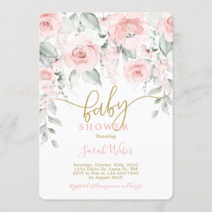 Invitation baby shower floral rose pâle